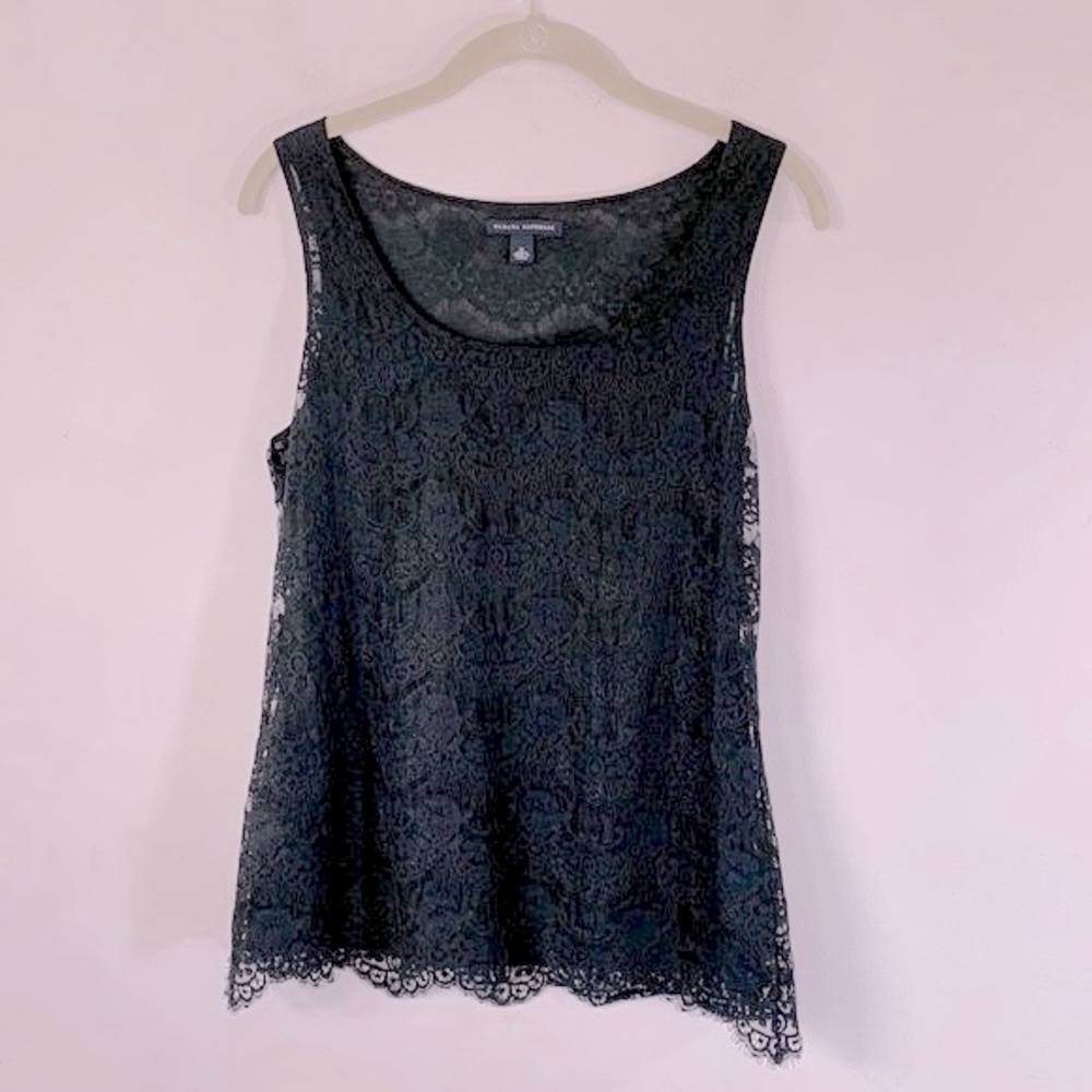 Banana Republic Sleeveless Floral Lace Embroidery Women’s Size M Lined Black Top
